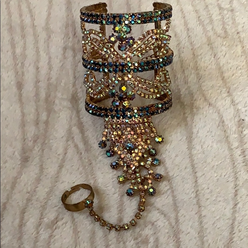 Vintage Aurora Borealis Rhinestone Slave Bracelet